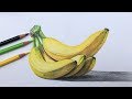 Bananas drawing in color pencils | realistic banana drawing |  fruit drawing