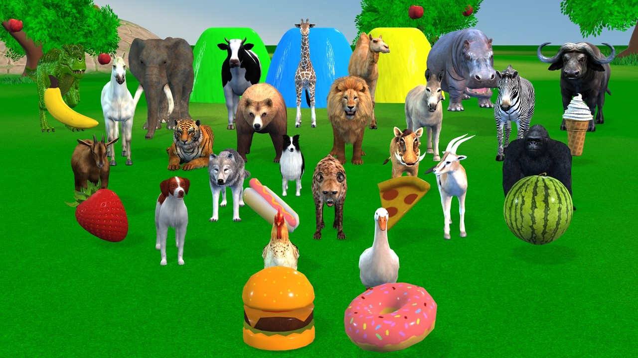 Long Slide Game with Cow Elephant Gorilla Hippopotamus Tiger 3d Animal Game Funny 3d Animals