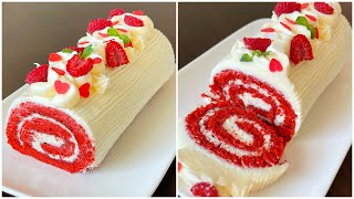 Best Red velvet Swiss roll/ roll cake recipe -سويسرول ريد فيلفيت