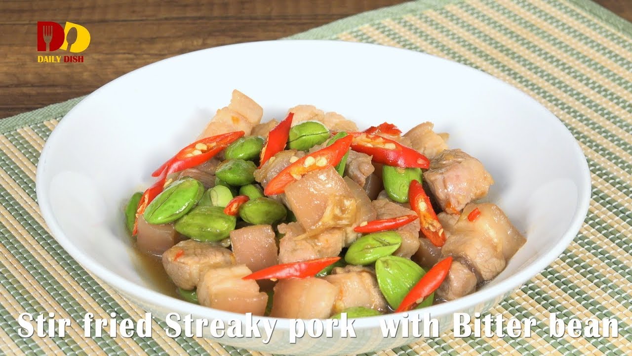 Stir Fried Streaky Pork with Bitter Bean | Thai Food | Pad Sa To Moo Sam Chan | ผัดสะตอหมูสามชั้น