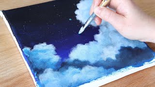 كيفية رسم الغيوم ليلة سكاي / دروس الرسم الاكريليك