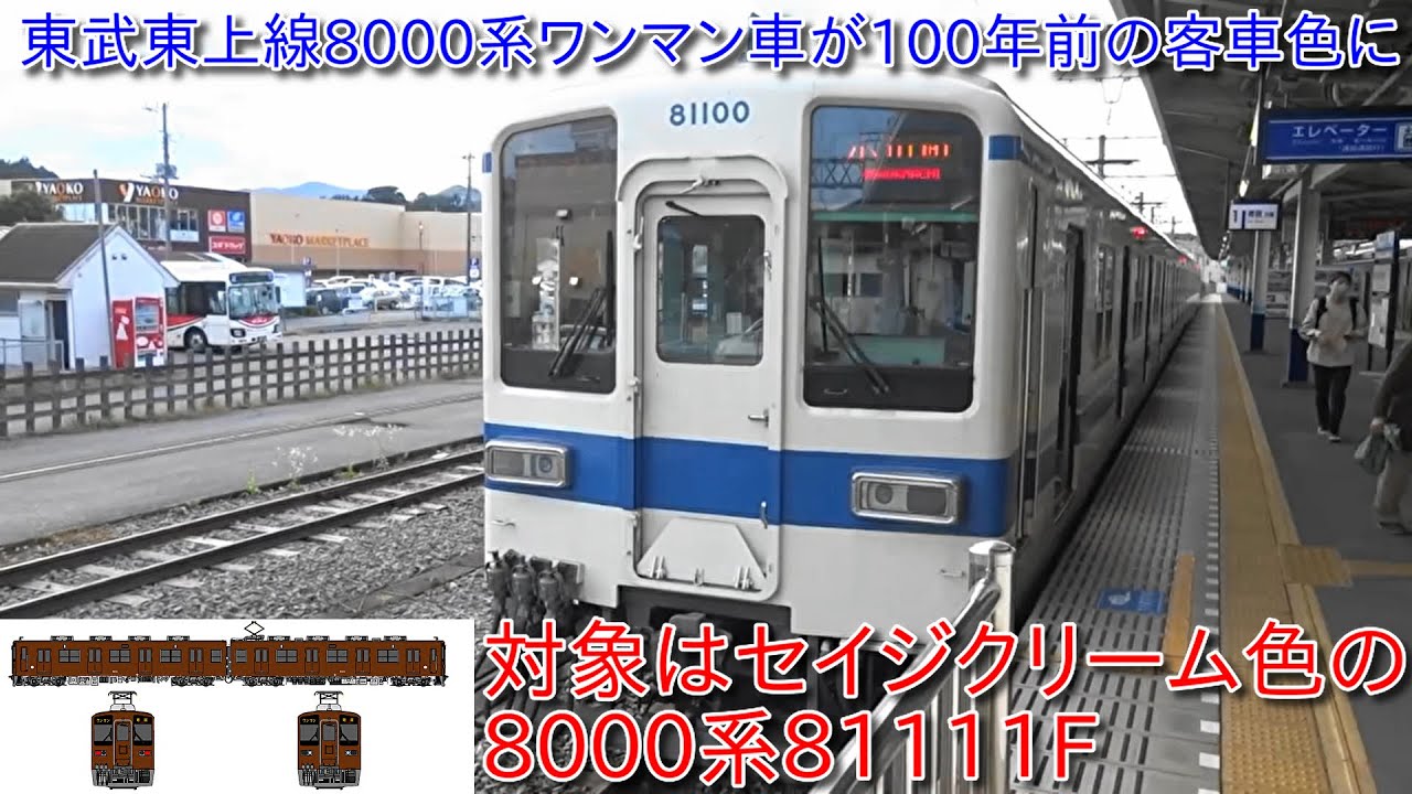 東武東上線8000系ワンマン車に東上線100年前の客車色塗装に】対象は