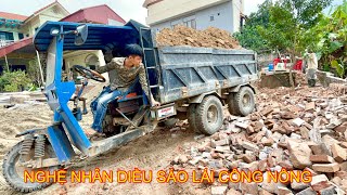 Trẻ tuổi tài cao lái công nông chở cát chạy cực sung | máy xúc múc cát lên ô tô | excavator