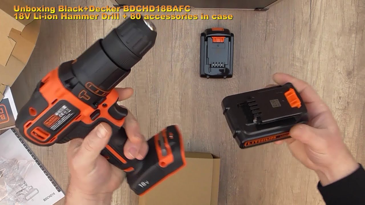 Unboxing Black+Decker BDCHD18BAFC 18V Cordless Drill w/80-Piece