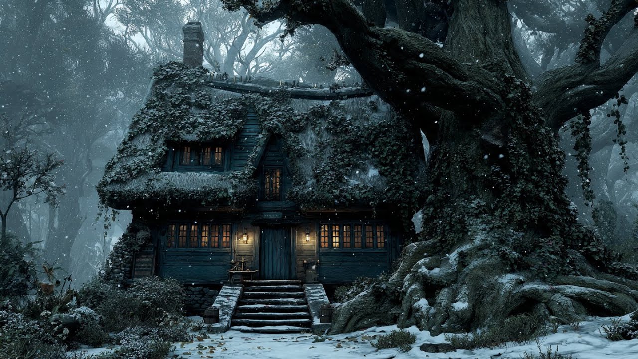 Enchanted Snowy Forest Cottage | Medieval Celtic Winter Ambience for Sleep & Focus