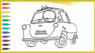 Luigi from Cars Coloring Page | Easy Cartoon Car Drawing & Coloring for Kids 🚗🎨