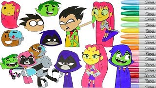 Teen Titans Go Coloring Book Compilation Raven Starfire Robin Cyborg Beast Boy Ttg Rainbow Splash