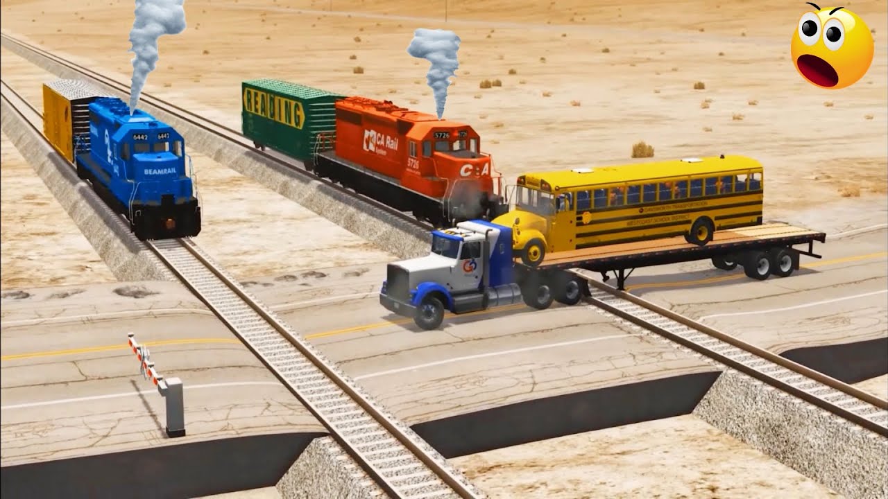 OMG Railway track stuck school bus | train accedent | deep fire lava ...