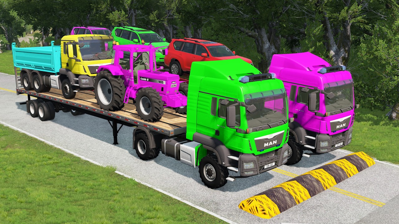 Flatbed Truck Mcqueen | Transportation with Truck - Pothole vs Car # - BeamNG.Drive