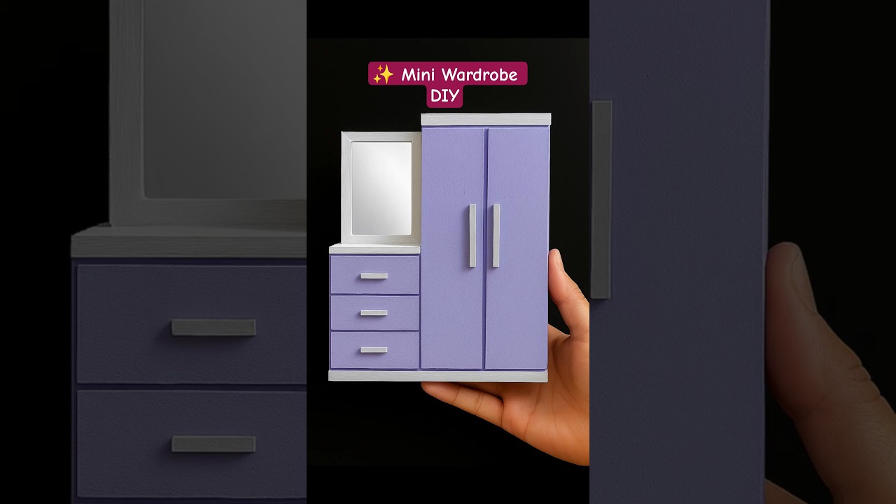 DIY Mini Wardrobe with Mirror & Dressing Area | Easy Miniature Furniture from Cardboard #shorts #diy