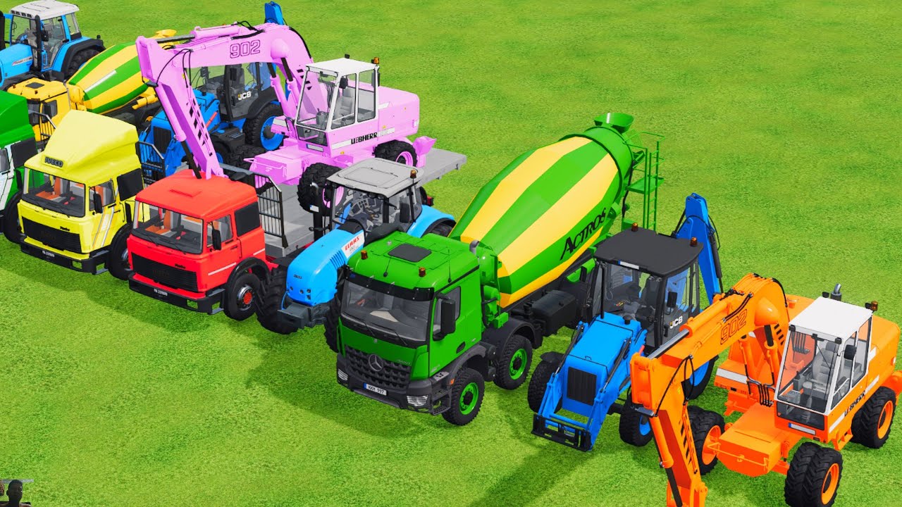 TRANSPORTING EXCAVATOR MIXER TRUCK TRACTORs Backhoe loaders Beamng.Drive Game FARMING SIMULATOR 22