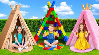 3 Playhouses Challenge! Kids Learn to Share