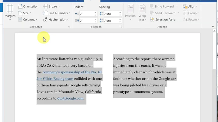 How to Split Text into 2 columns in Word