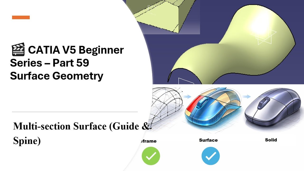 CATIA V5 Multi Section Surface ( Guide & Spine)Tutorial GSD Explained ...