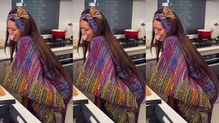 A Happy Natasha Thahane shows off her cooking skills