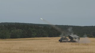 Allied rocket artillery coordinates firing during Exercise Dynamic Front 2022 (B-roll)