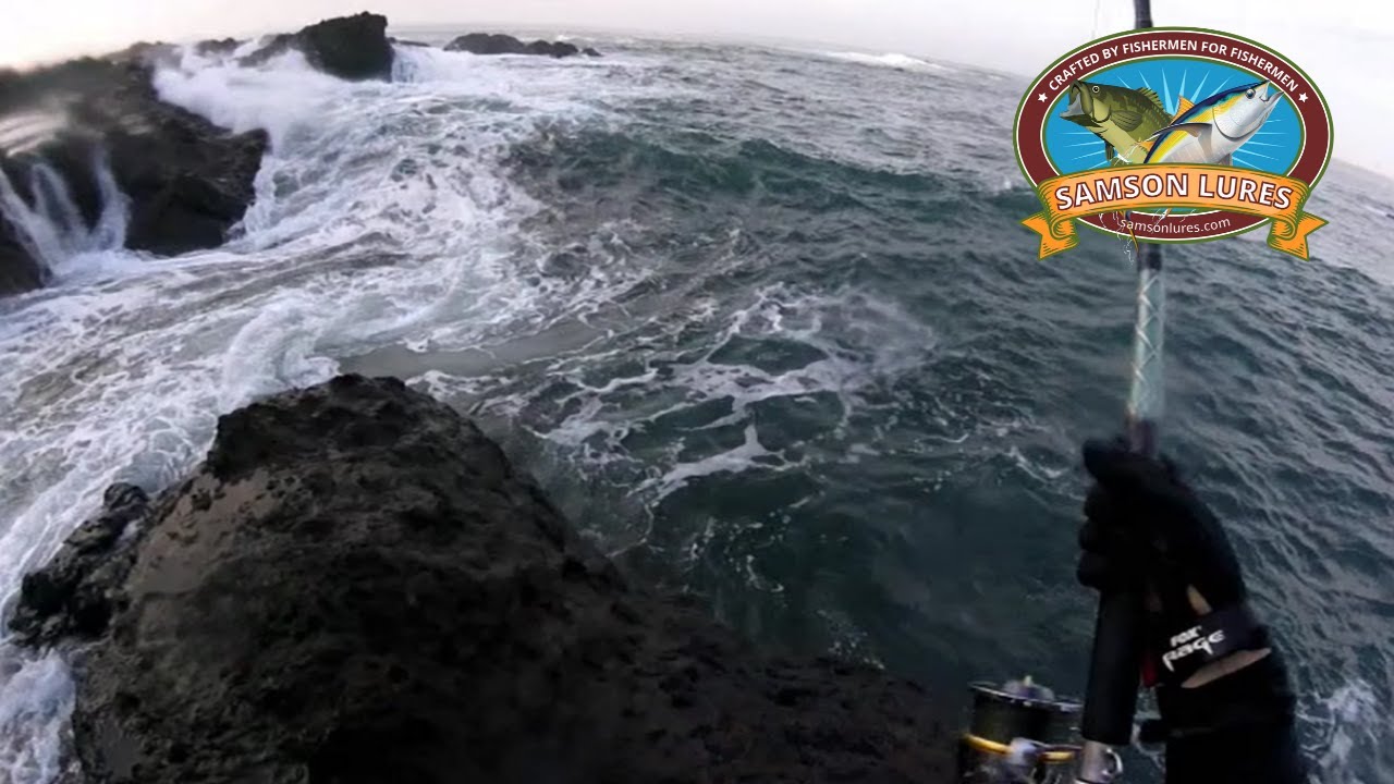 Rock Fishing For Big Blue Fin Trevally  (Central America)