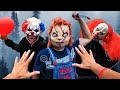 SCARY MOVIE Vs PARKOUR POV ESCAPE (CHUCKY , KILLER CLOWN ) In Abandoned Building | HALLOWEEN FILM