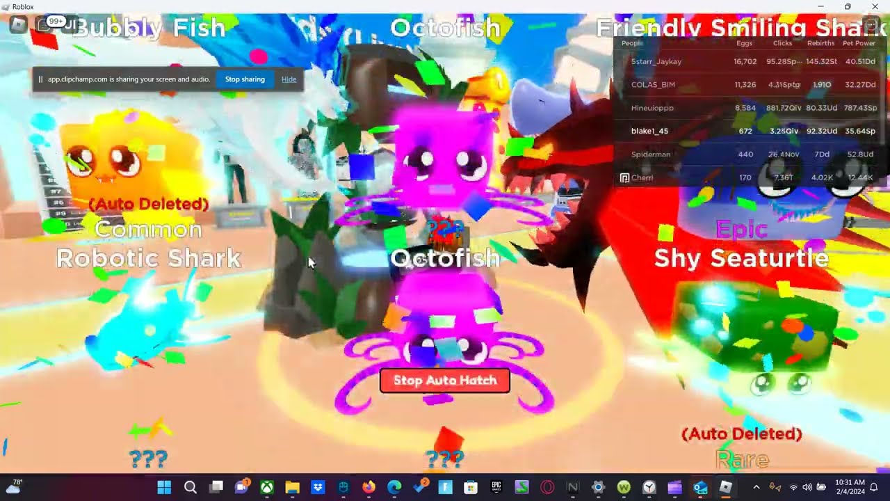 in  Ocean world i crafted a Legendary pet in swamp island in  clicker simulator