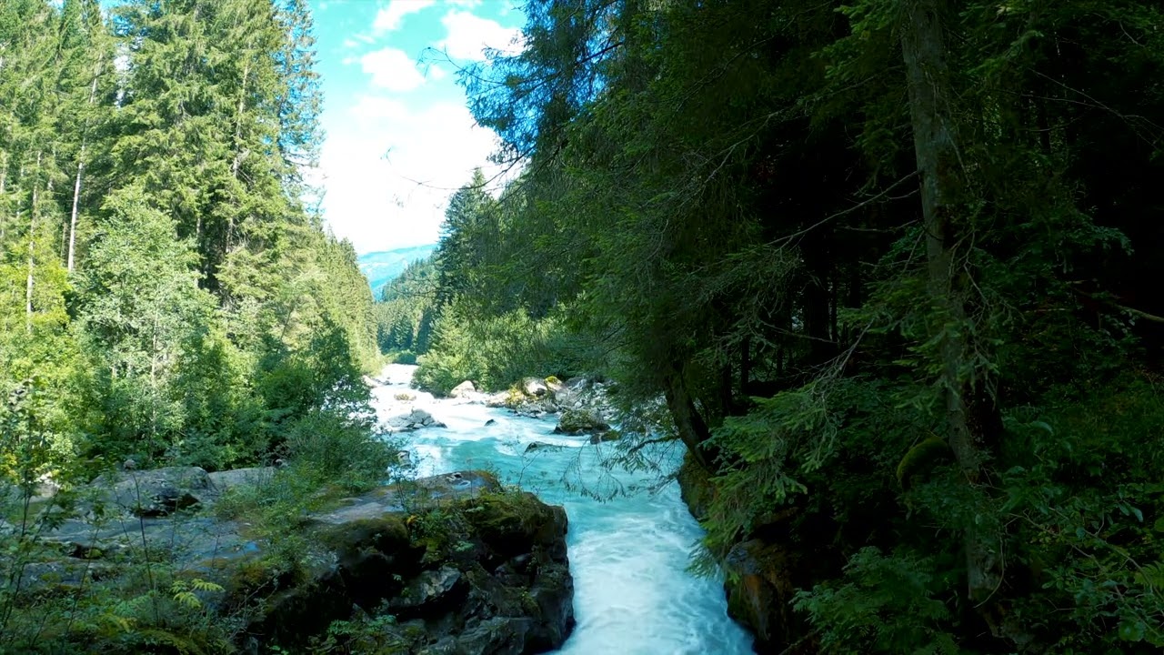 Cascade of Tranquility: River's Whisper and Waterfall's Roar for Meditation and Healing. Big river.