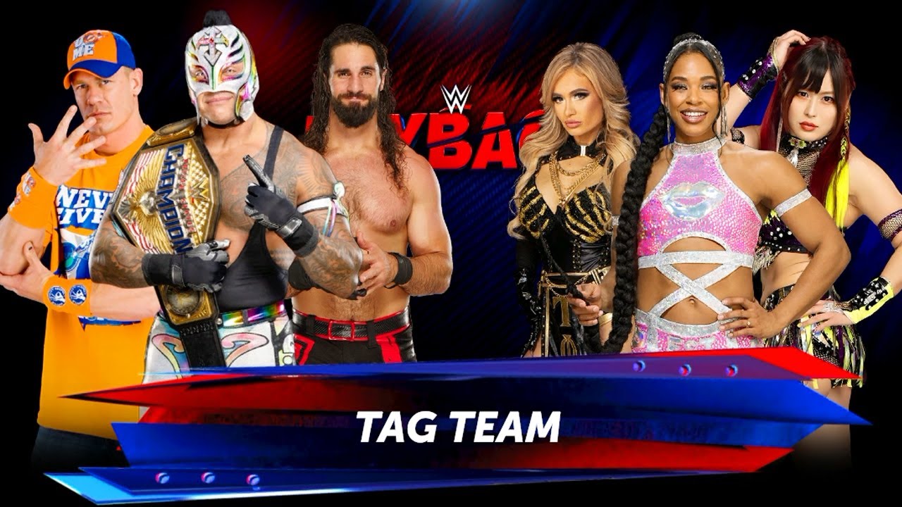 Rey Mysterio John Cena & Seth Rollins vs. Bianca Belair Scarlett & Iyo Sky | Tag Team Match: WWE2K24