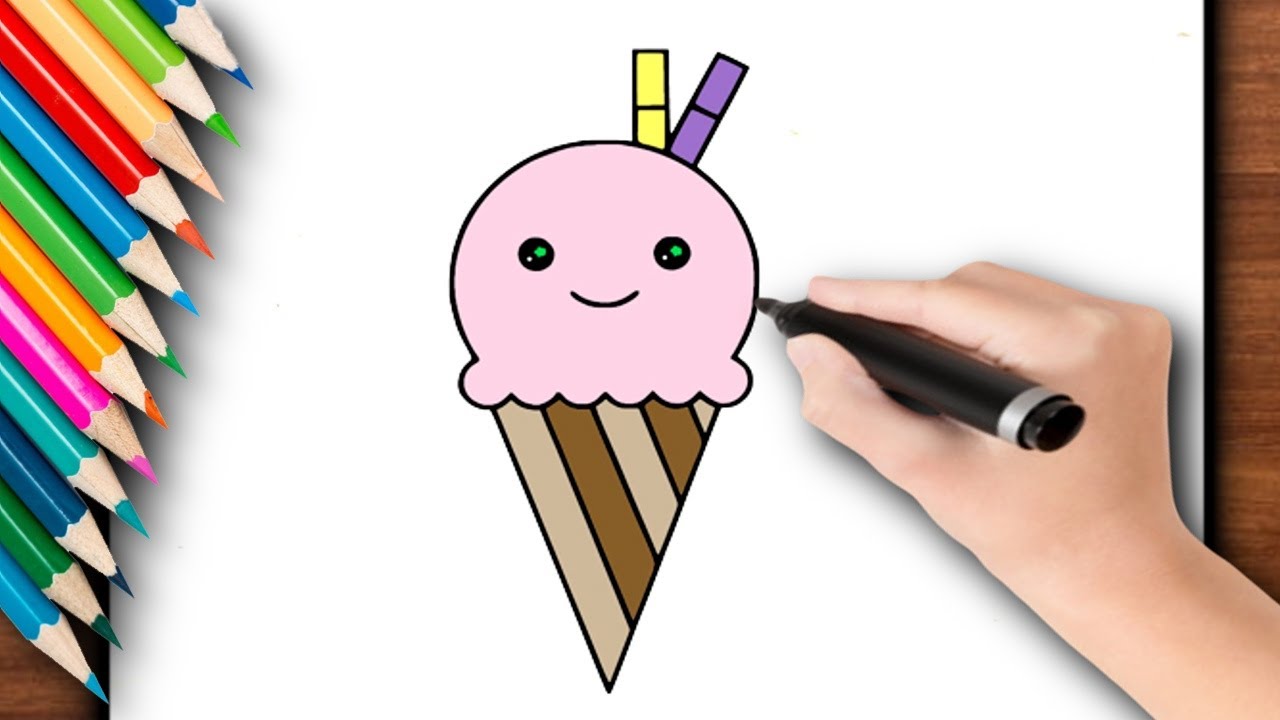 Desenho de Sorvete Kawaii de Cone para colorir