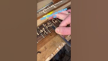 Inlaying a guitar neck with the frets still in! Michaelangelo’s signature on my Statue of david bass