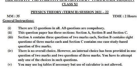 Class 11 Physics Annual Exam Question Paper (2021 - 2022) | Term 2 (CBSE)