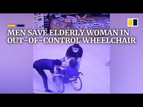 Supermarket staff in China save elderly woman in out-of-control wheelchair