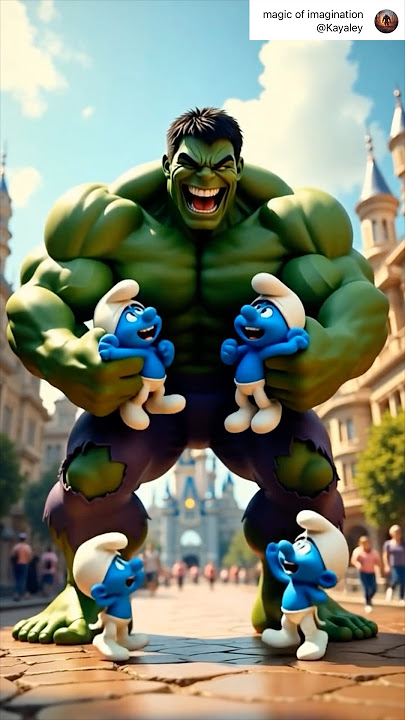 Hulk with the Smurfs #youtubeshorts #smurf #ai #avengers #trending #explore #fyp #shorts
