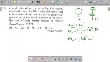 A solid sphere of mass m and radius R is rotating about its diameter. A solid cylinder of the same