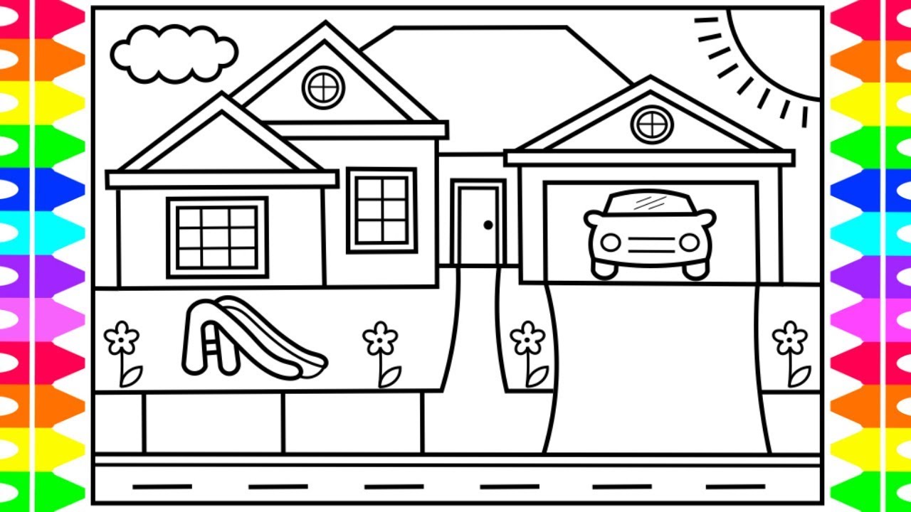 How to Draw a House for Kids 💜💚💙House Drawing for Kids