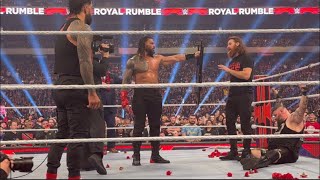 The Bloodline destroys Sami Zayn and Kevin Owens off air after royal rumble