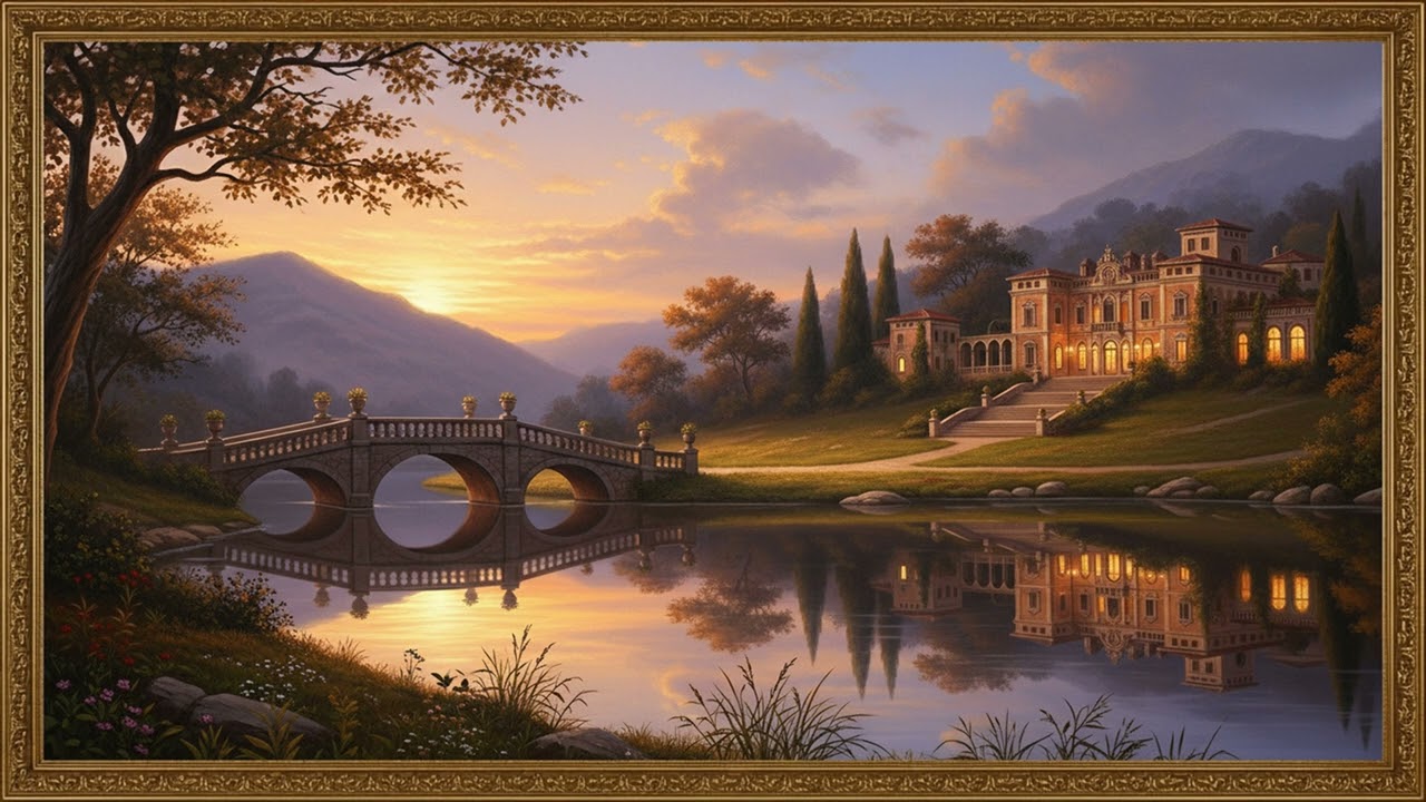 Stone Bridge Lake Villa at Evening Glow | Extended Fine Art View