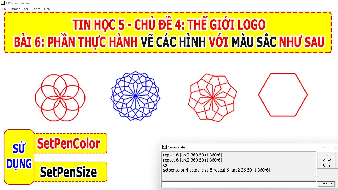 TIN HỌC LỚP 5 | LOGO RÙA | BÀI 6 SETPENSIZE SETPENCOLOR ĐỂ VẼ CÁC ...