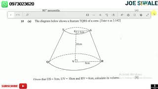 ECZ Mathematics past paper 2 2019. Question 10. Volume of a frustum of a cone and earth geometry