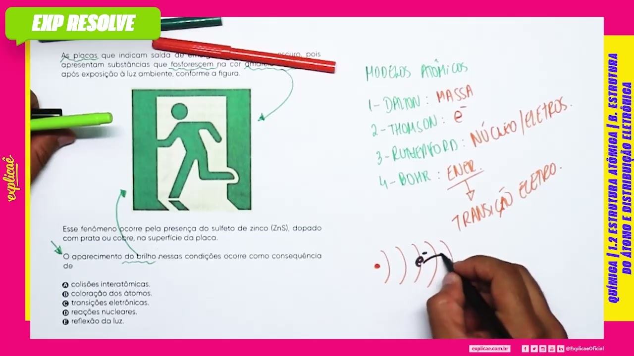 AS PLACAS QUE INDICAM SÁIDA DE EMERGÊNCIA BRILHAM NO ESCURO  (...) | ESTRUTURA ATÔMICA