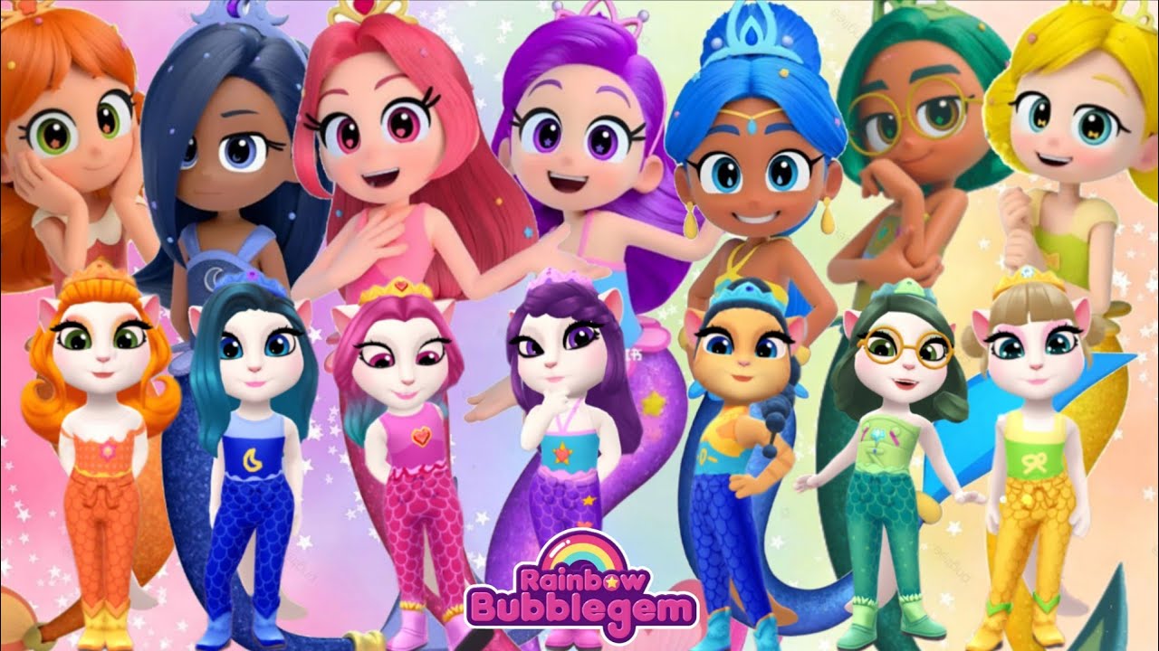 🌈 MY TALKING ANGELA 💖 ➕ Rainbow Bubblegem 💛💚💜💙 makeover 💄💄// Red Ruby Purple Star // Cosplay 