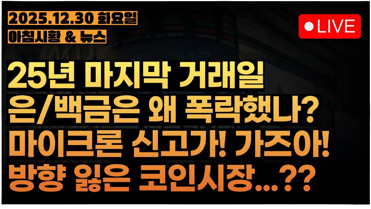 공매도 개털린 GOLD, Silverㅣ그래도 마이크론은 신고가! 삼성전자, 하이닉스 가즈아!!ㅣ비트코인은 아무도 관심이  없습니다ㅣ[아침시황&미국마감] #251230
