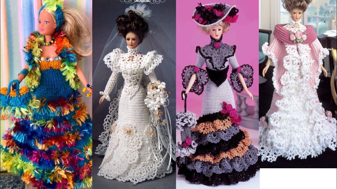 Fashion Barbie dolls crochet costume dresses, doll's vintage dress 