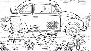 Picnic by the water Purple VW Beetle Car Zen Color by Number App Online game #coloringbook #weekend screenshot 5