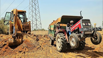 Jcb 3DX Eco Backhoe Loading Mud in Trolly Massey 241, Eicher 380, Massey 1035 Tractors | Jcb Video