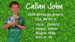 Callan John #15 Bentleigh Greens 2026, U14 BVYPL 2