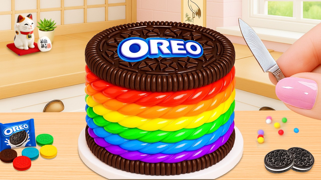 Mini Rainbow OREO Fondant Cake 🍫🌈 トレンドのミニレインボーチョコレートケーキデザイン  💖 Tiny Joy Japan