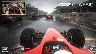F1 Classic  Ferrari F2004 Italian Grand Prix Very Wet Race | Steering Wheel Gameplay