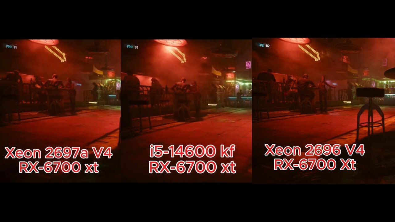 Xeon 2696 v4 vs Core i5 14600 kf  vs 2697a v4 Cyberpunk 2077 тест FPS