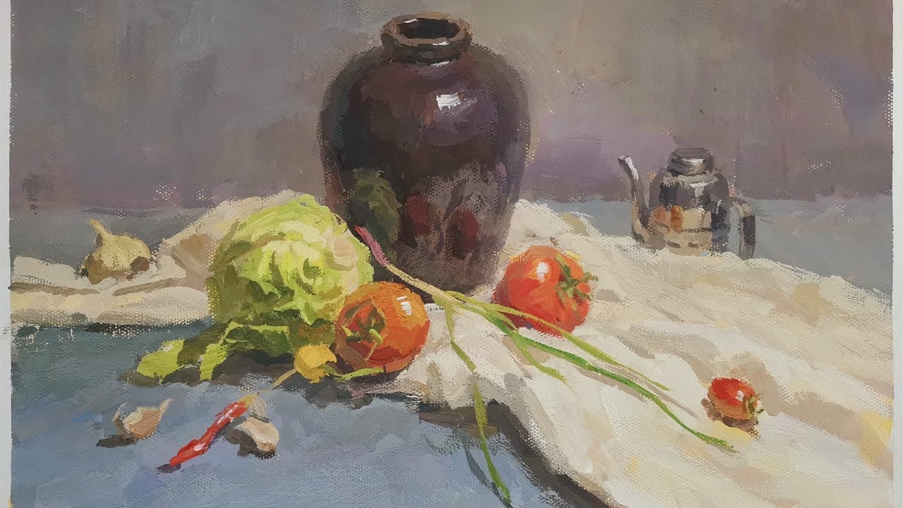 How to Paint Still-Life with Gouache 水粉静物陶罐和蔬菜- YouTube