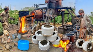 How We Made Brake Drums for Semi Truck from Cast iron Scrap || Mass Production process of Brake Drum