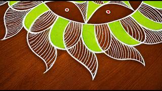Beautiful Green Flower Kolam 🌿 | Simple & Easy Rangoli Design | Step-by-Step Kolam