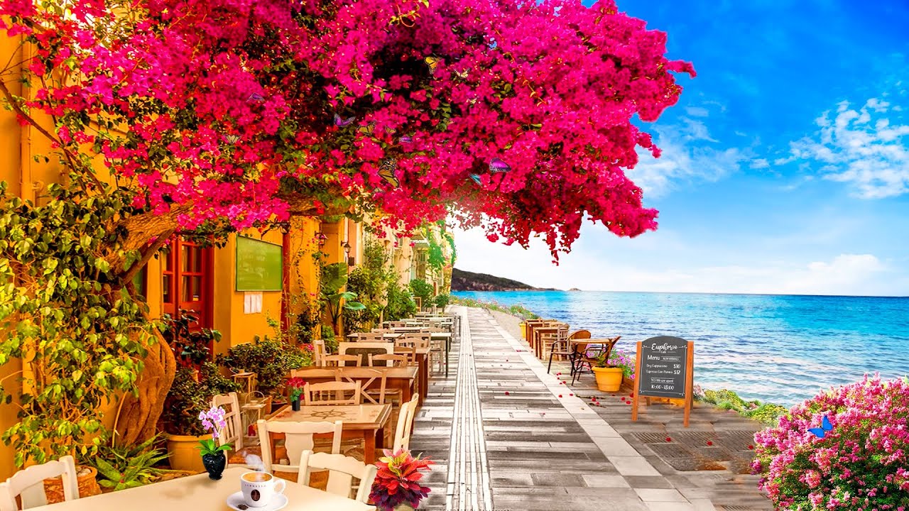 Greece Seaside Coffee Shop Ambience - Bossa Nova Music on Summer Morning for Good Mood Start the Day